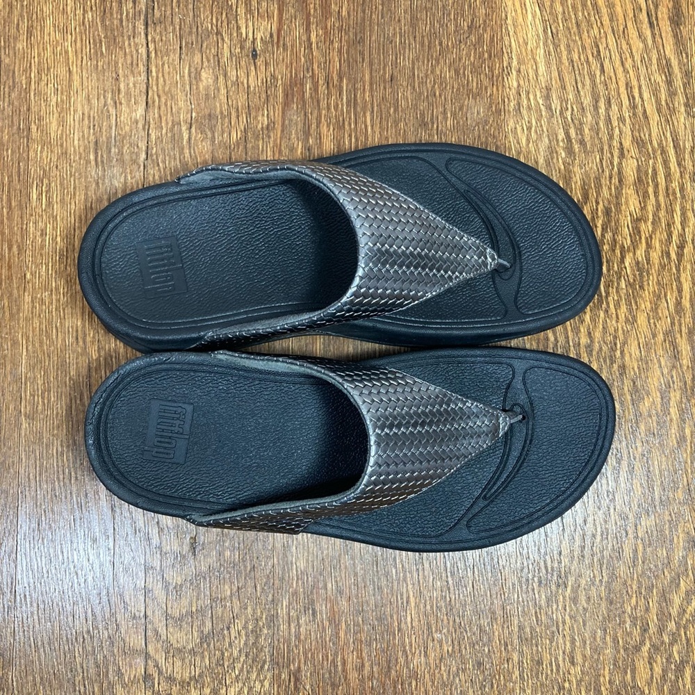 FitFlop Lulu Toe Post Sandal Women’s Size 5 Pewter Herringbone - Picture 5 of 12